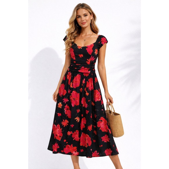 Laura Ashley Vintage Floral Midi Dress Crinoline MilkMaid Romance Cotton 6 S